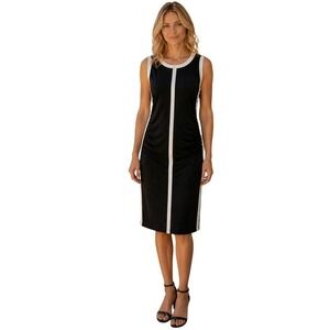 Ralph Lauren Sheath Midi Dress Size 12 Colorblock Ruched Stretch Cocktail Preppy